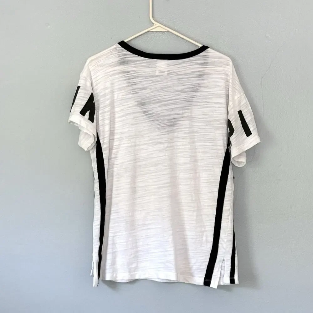 Victorias Secret PINK Top Medium White Bling Y2K Style Sequins T-shirt V-neck 86 - Picture 2 of 7